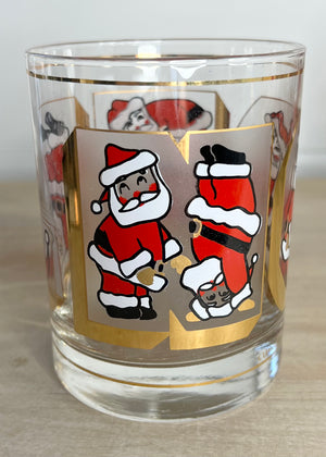 Culver, Signed Vintage Mid-Century Barware, Santa "Noel" Old Fashioned Tumblers, Set of 4