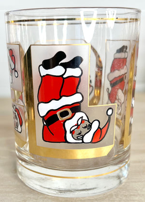 Culver, Signed Vintage Mid-Century Barware, Santa "Noel" Old Fashioned Tumblers, Set of 4