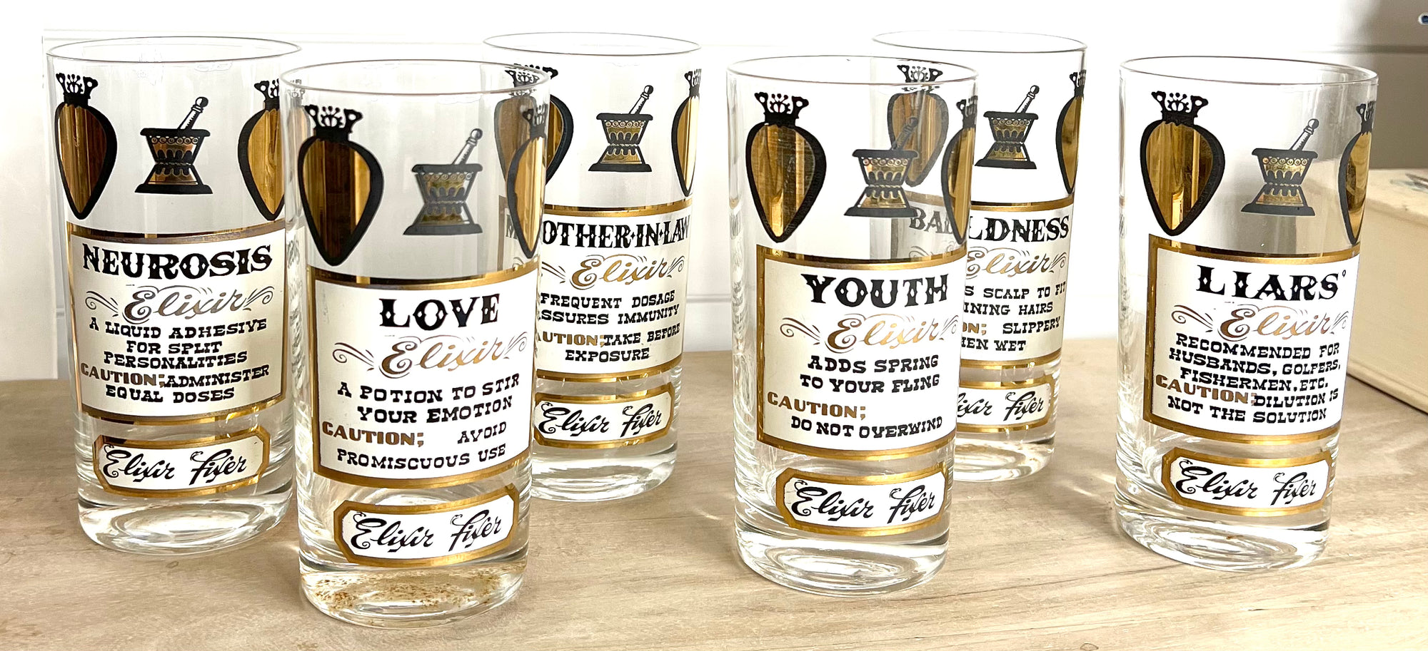 Extremely Rare, Vintage Mid Century Barware, "Elixirs" Highball glasses, Sold Indiviually.