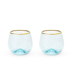 Aqua Bubble Stemless Wine Glass Set - Abigail Fox Designs
