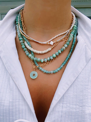 Aqua Chalcedony Necklace, Semi Precious Stone Drop on 14k GV Chain - Abigail Fox Designs