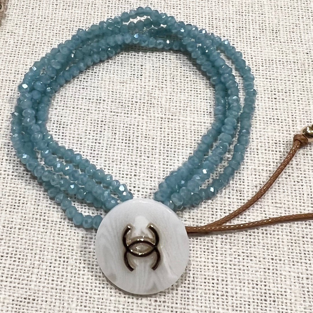 Authentic Designer Button Bracelet, with crystal strands - Abigail Fox Designs