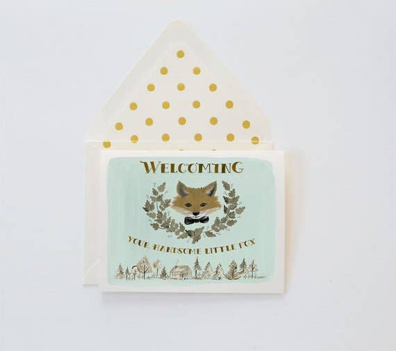 Baby Boy Card, Welcome Handsome Fox Greeting Card - Abigail Fox Designs