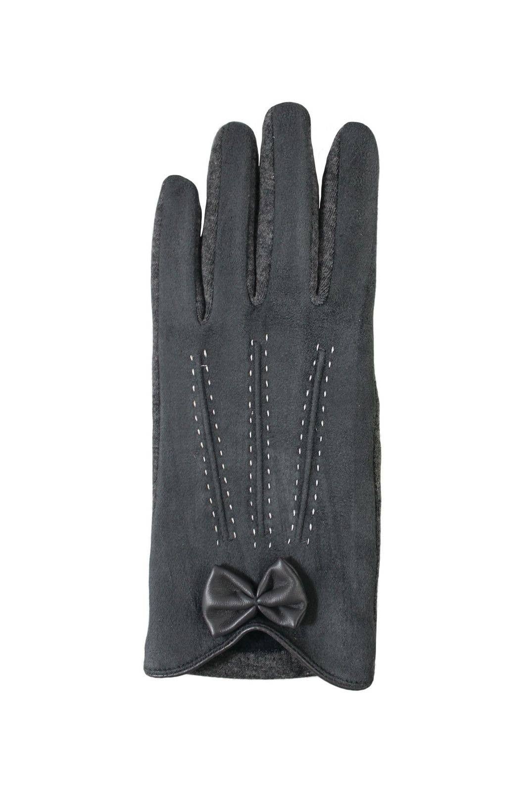 Black Faux Suede Gloves with Bow - Abigail Fox Designs