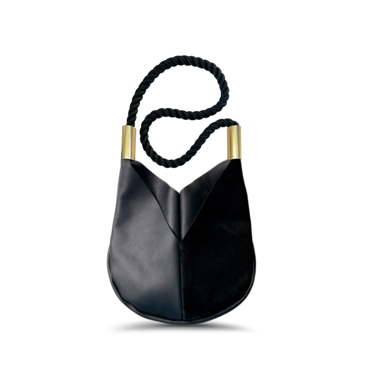 Black Leather Crossbody, Small Tote with Dock Line Rope Handle. Summer Night Black / Crossbody Tote / 18" Handle - Abigail Fox Designs