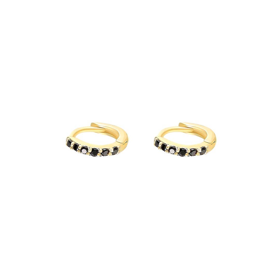 Black Stone Huggies Hoops (10 mm), 18K Gold & Sterling Silver, Abigail Fox - Abigail Fox Designs