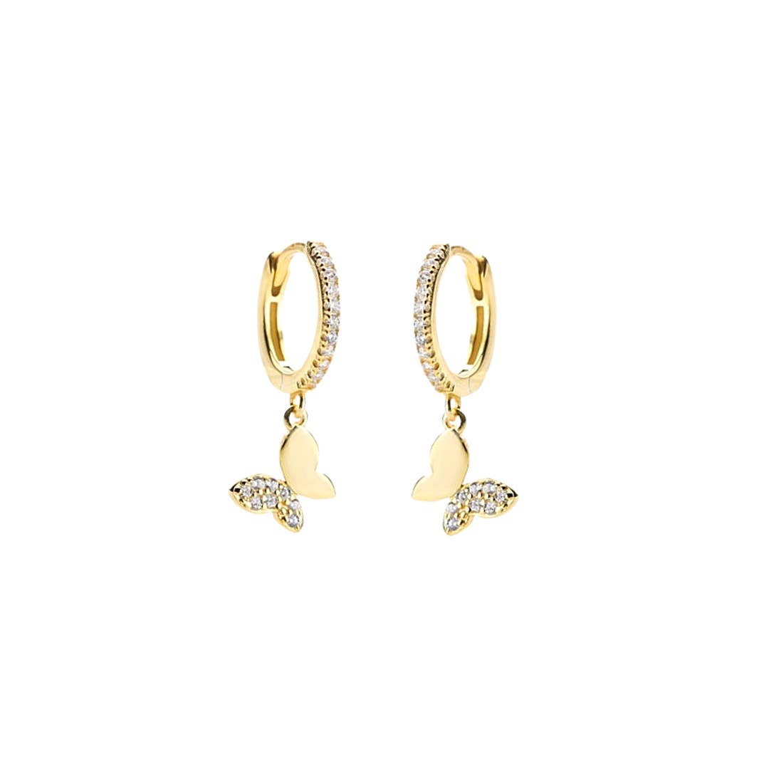 Butterfly Huggie Hoops, CZ Diamonds, 14k Gold & Sterling, Abigail Fox - Abigail Fox Designs