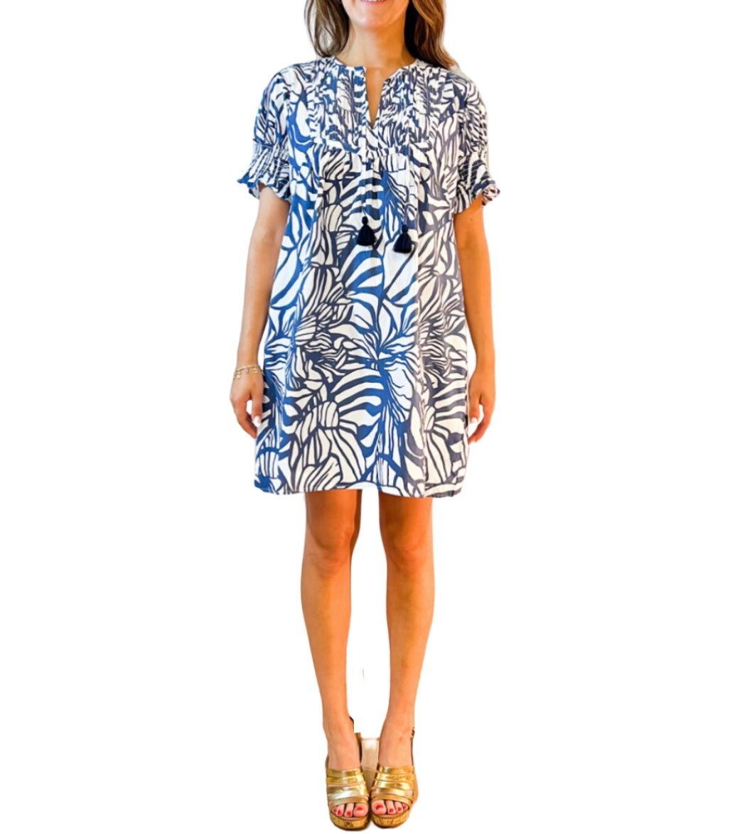 Celerie Short Sleeve Abstract Floral, Navy/White - Abigail Fox Designs