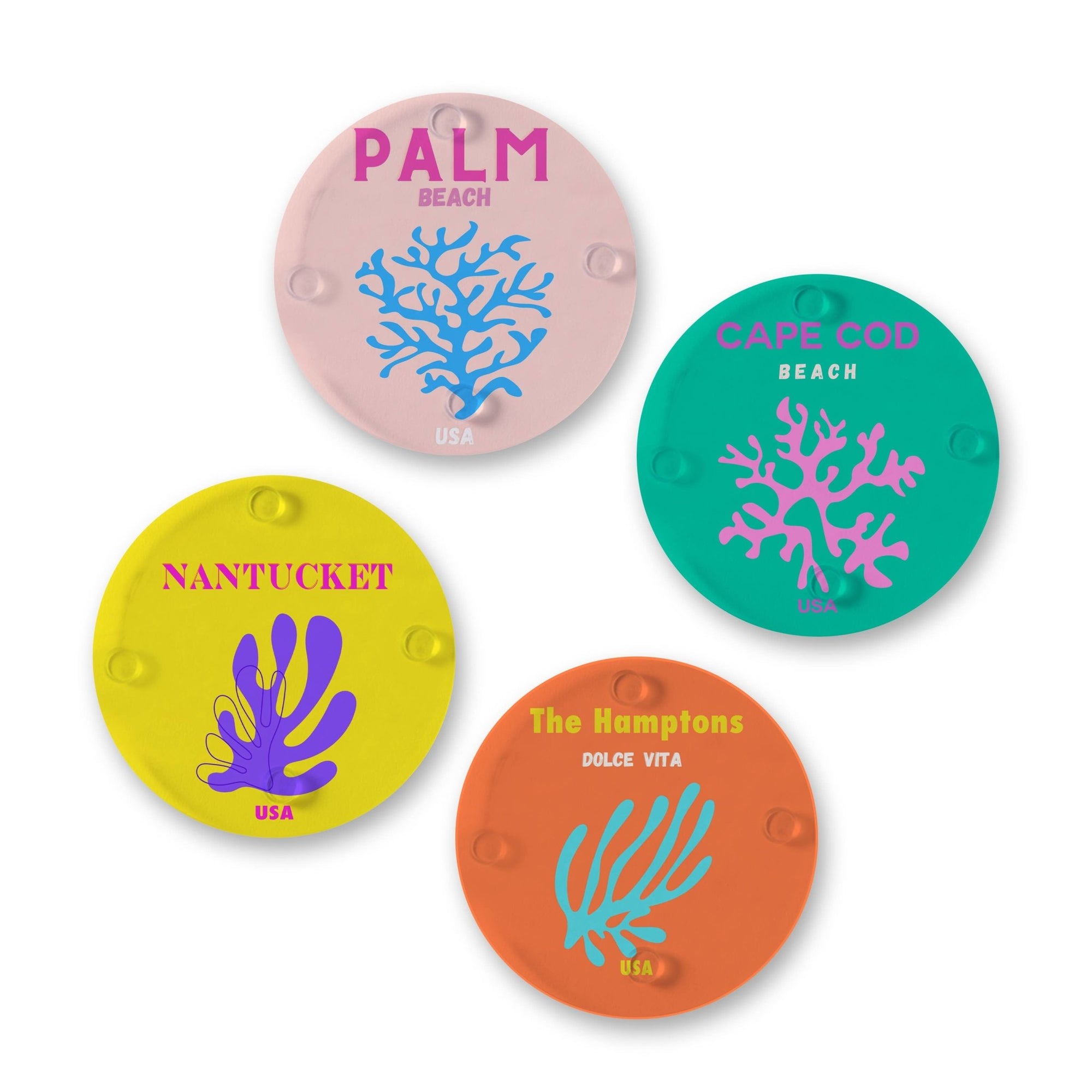 Ceramic Coasters - Set of 4 - Nantucket, Cape Cod, Palm Beach, The Hamptons - Abigail Fox Designs
