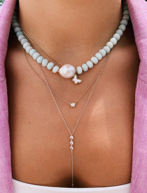 Charlotte Light Aqua Semi Precious Stone and Baroque Pearl Necklace with Sterling Silver Clasp - Abigail Fox Designs