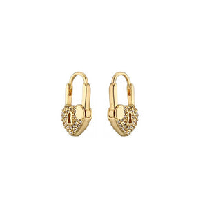 Clear CZ Heart Lock Huggies Earrings, 18k Gold & Sterling, Abigail Fox - Abigail Fox Designs