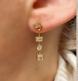 Clear Dangling Shapes Earring, 18k Gold Filled, Abigail Fox Jewelry Collection - Abigail Fox Designs