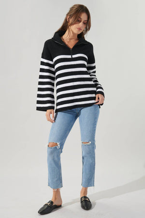Coastal Striped Half Zip Sweater - Abigail Fox Designs