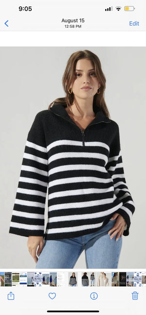 Coastal Striped Half Zip Sweater - Abigail Fox Designs