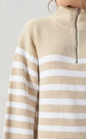 Coastal Striped Half Zip Sweater Oatmeal - Abigail Fox Designs
