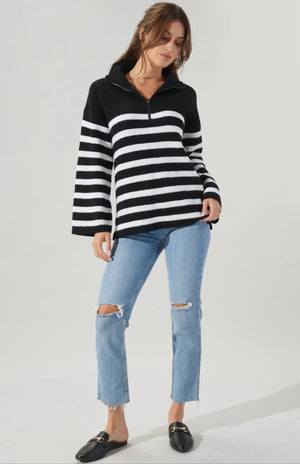 Coastal Striped Half Zip Sweater Oatmeal - Abigail Fox Designs