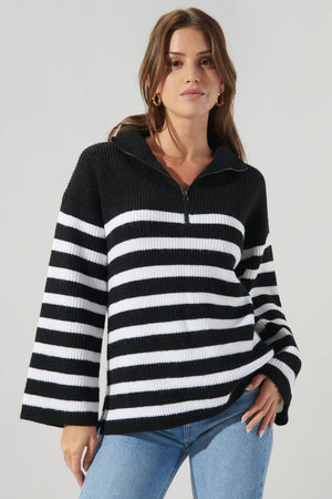 Coastal Striped Half Zip Sweater Oatmeal - Abigail Fox Designs
