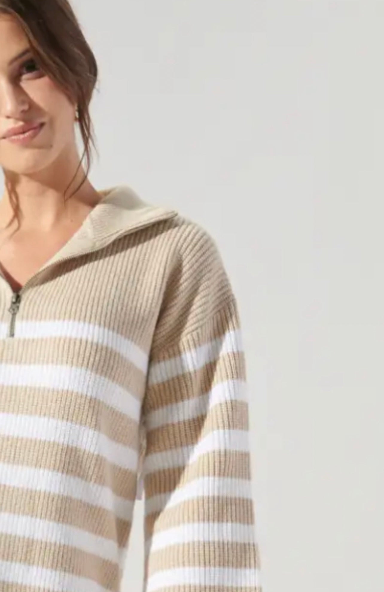Coastal Striped Half Zip Sweater Oatmeal - Abigail Fox Designs