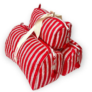 Cosmetic Bags, Set of 3, Red Stripe - Abigail Fox Designs