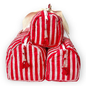 Cosmetic Bags, Set of 3, Red Stripe - Abigail Fox Designs