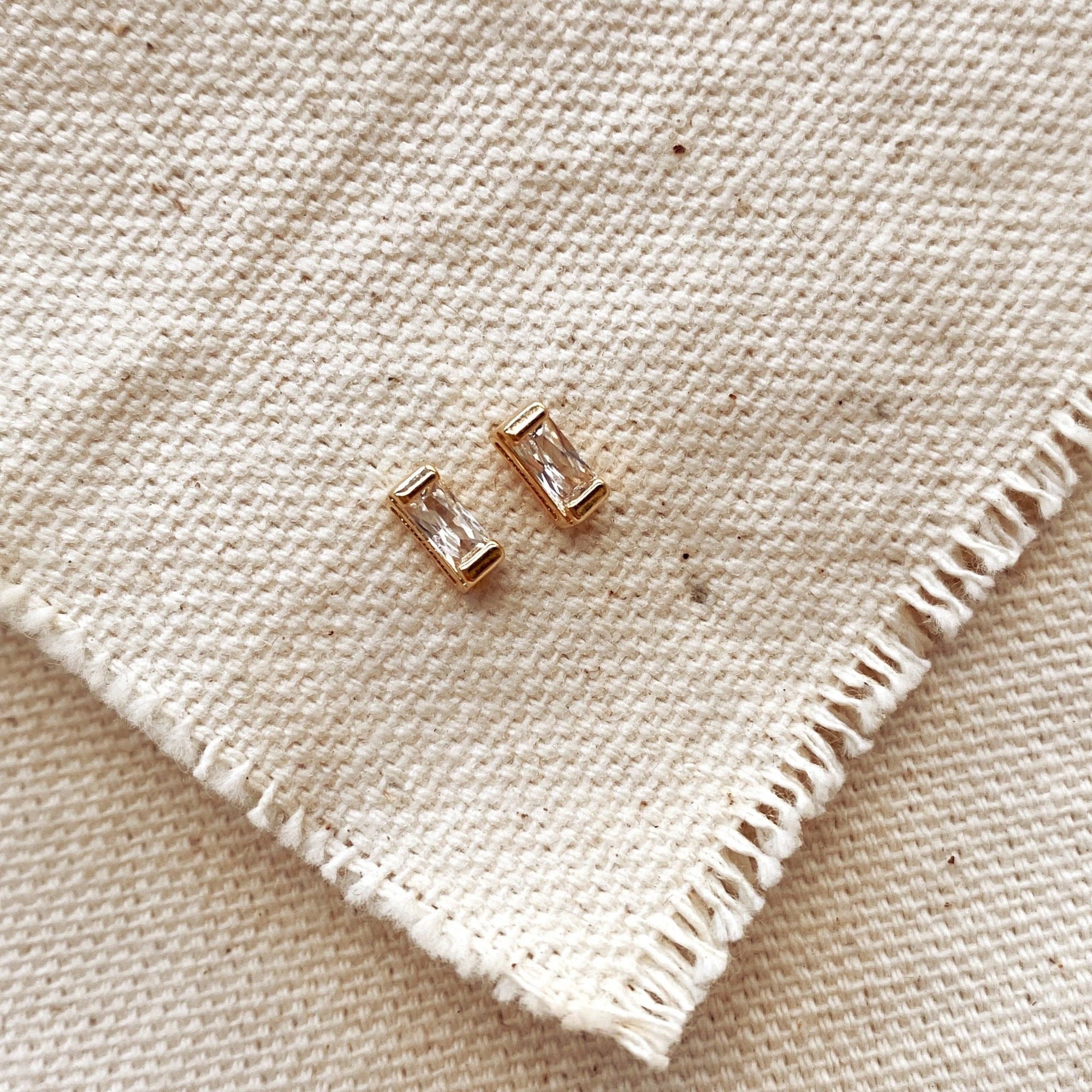 Cubic Zirconia Baguette Stud Earrings, 18k Gold Filled - Abigail Fox Designs