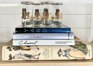 Culver, Signed Vintage Mid-Century Barware, 22K Gilded Gold Owls, Highball Tumbler Drinking Glasses, Set of 2 - Abigail Fox Designs
