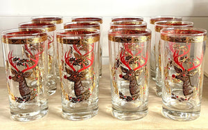Culver, Signed Vintage Mid-Century Barware, Gold Rudolph The Red Nose Reindeer Highball Glasses, Set of 6 - Abigail Fox Designs
