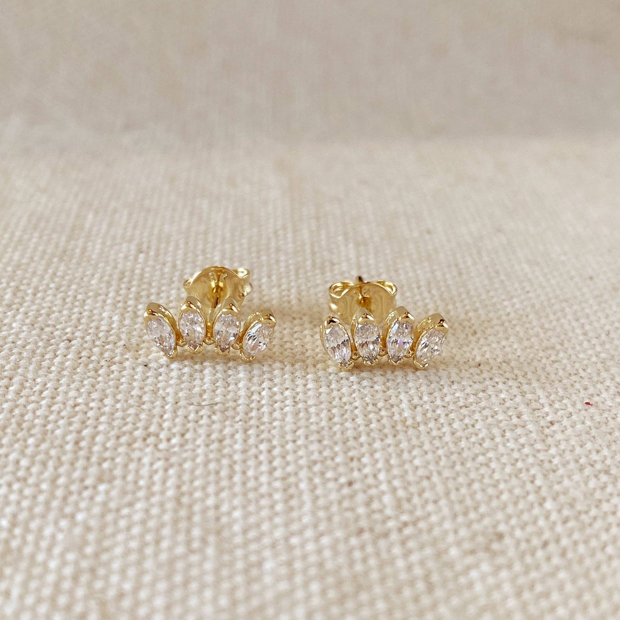 Curved Cubic Zirconia Stud Earrings, 18k Gold Filled, Abigail Fox Jewelry Collection - Abigail Fox Designs