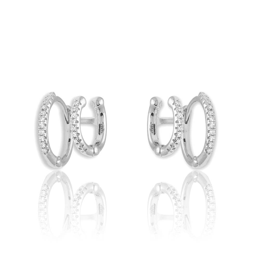 CZ Diamond Double Huggies with Ear Cuff, Sterling Silver, Abigail Fox - Abigail Fox Designs