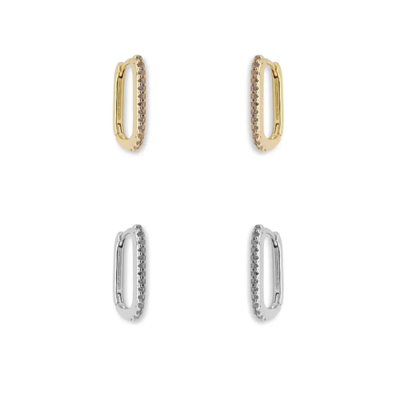 CZ Diamond Mini Rectangle Hoop Earrings, 14K Gold & Sterling Silver , Abigail Fox - Abigail Fox Designs