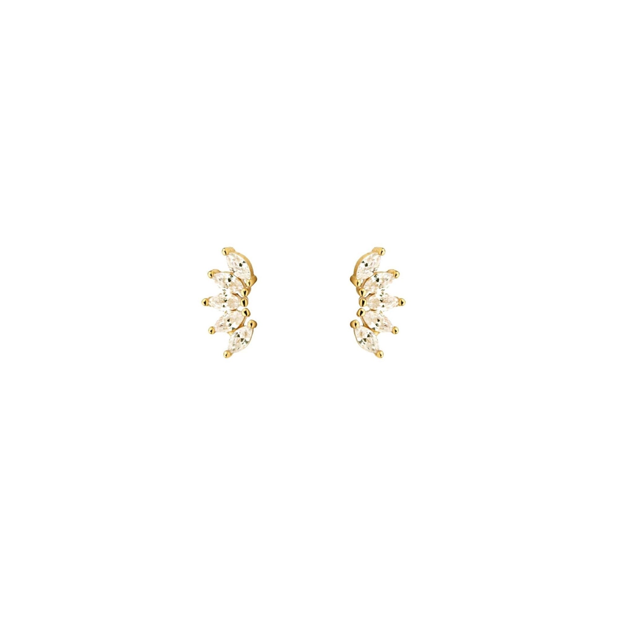 CZ Marquise Fan Screw Flat Back Earrings, 18K Gold & Sterling Silver, Abigail Fox - Abigail Fox Designs