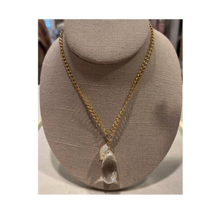 Double Strung Chain Necklace with Large Cut Crystal and Fresh Water Pearl 18 inches - Abigail Fox Designs