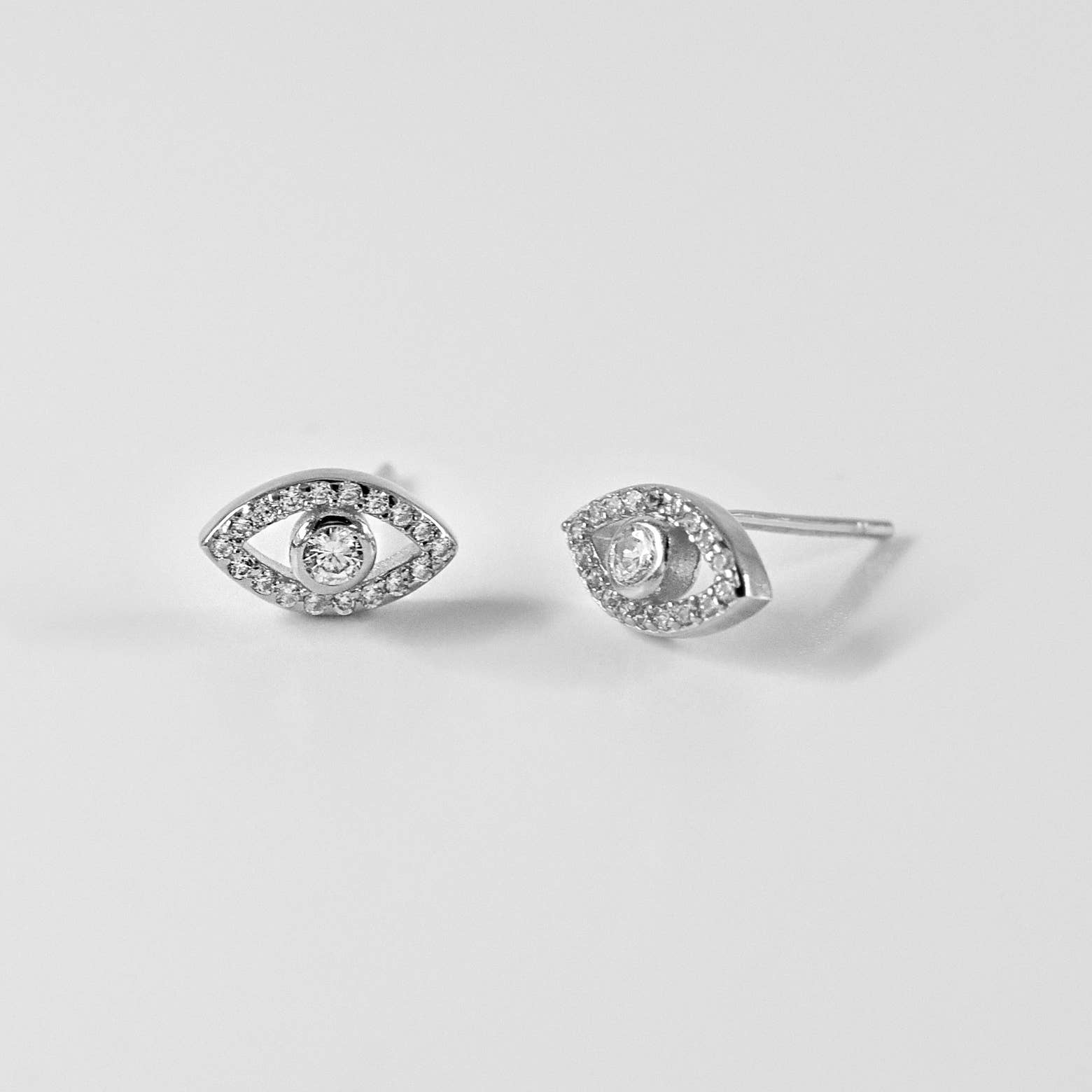 Evil Eye CZ Stud Earring, White Rhodium Abigail Fox - Abigail Fox Designs