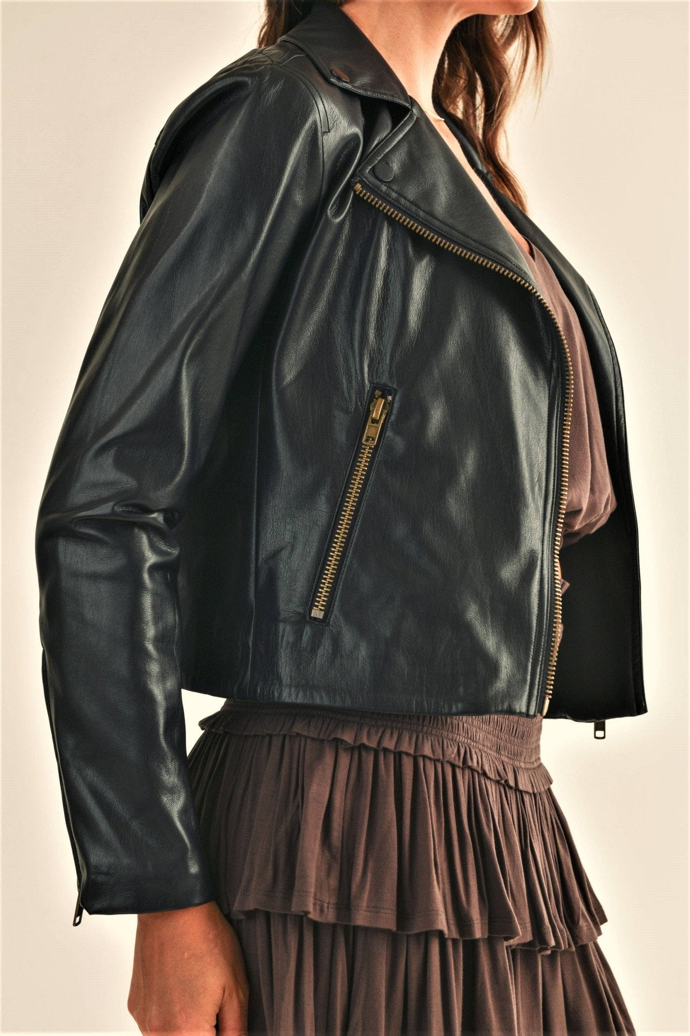 Faux Leather Biker Jacket, Black - Abigail Fox Designs