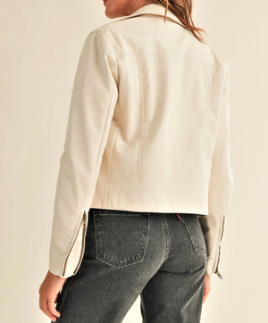 Faux Leather Biker Jacket- Bone - Abigail Fox Designs