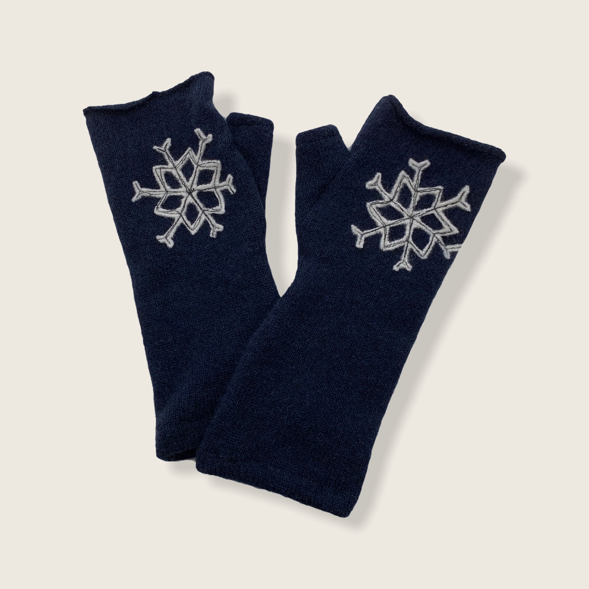 Fingerless Cashmere Gloves-Snowflake: Navy / One Size Fits Most - Abigail Fox Designs
