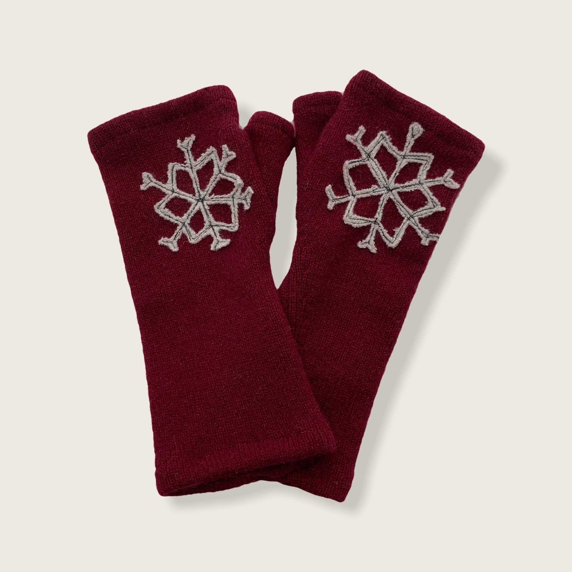 Fingerless Cashmere Gloves-Snowflake: Red / One Size Fits Most - Abigail Fox Designs