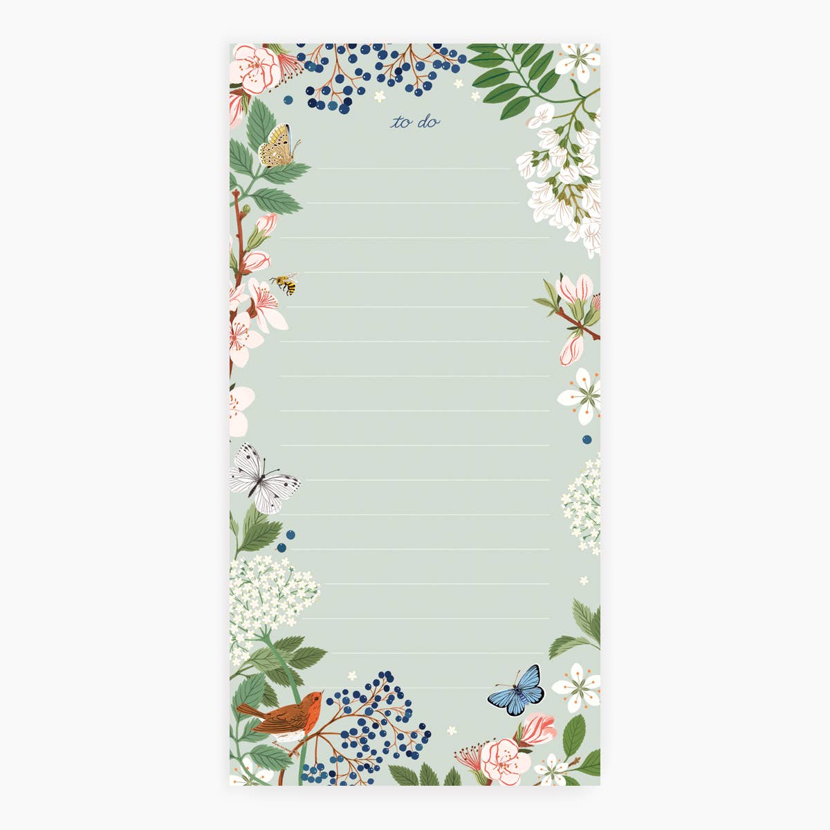 Flowering trees, flowers and Bird "To Do" Notepad - Abigail Fox Designs