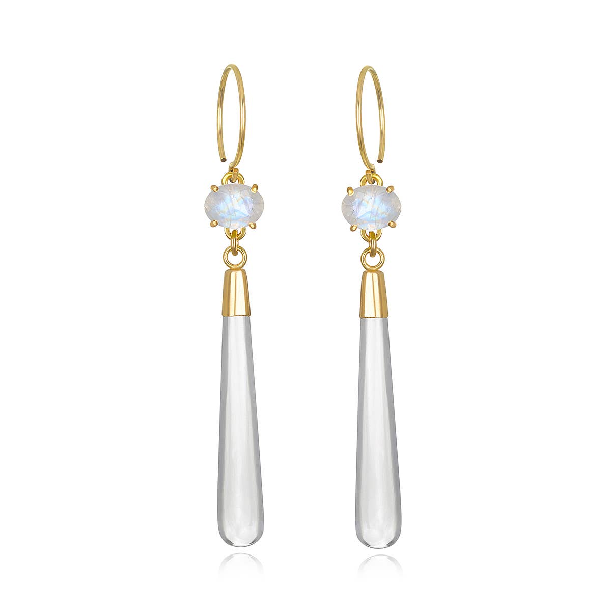 Gem Drop Earring-Moonstone & Quartz - Abigail Fox Designs