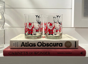 Georges Briard, Signed Vintage Mid-Century Barware, Santa and his Reindeer, Lowball glasses, Set of 2. - Abigail Fox Designs