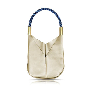 Gold Leather Original Tote Bag with Dock Line Rope × 1 New England Navy / Tote - Abigail Fox Designs