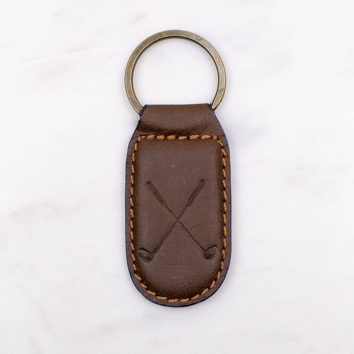 Golf Leather Embossed Keychain Dark Brown - Abigail Fox Designs