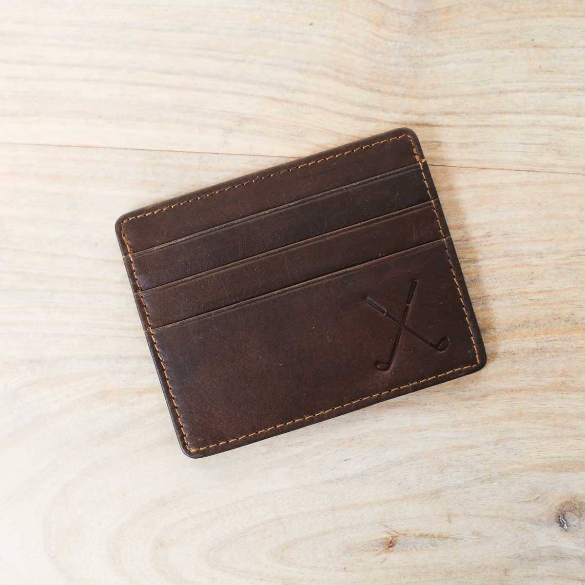 Golf Leather Embossed Slim Wallet Dark Brown 3.5x4 - Abigail Fox Designs
