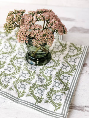 Gray and Green Block Print Cloth Napkins - Abigail Fox Designs