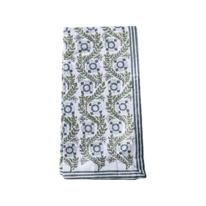 Gray and Green Block Print Cloth Napkins - Abigail Fox Designs