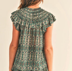 Green Ruffle Sleeve Top - Abigail Fox Designs