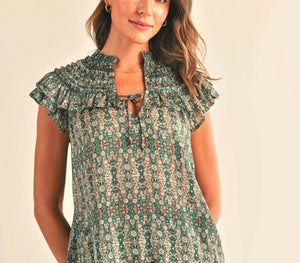 Green Ruffle Sleeve Top - Abigail Fox Designs
