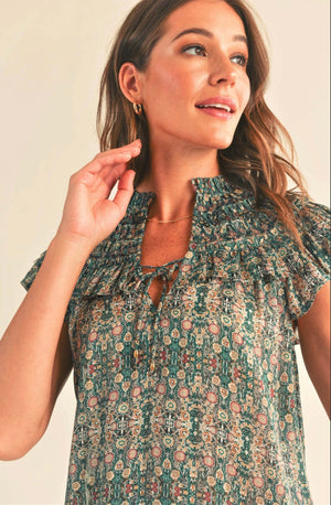 Green Ruffle Sleeve Top - Abigail Fox Designs