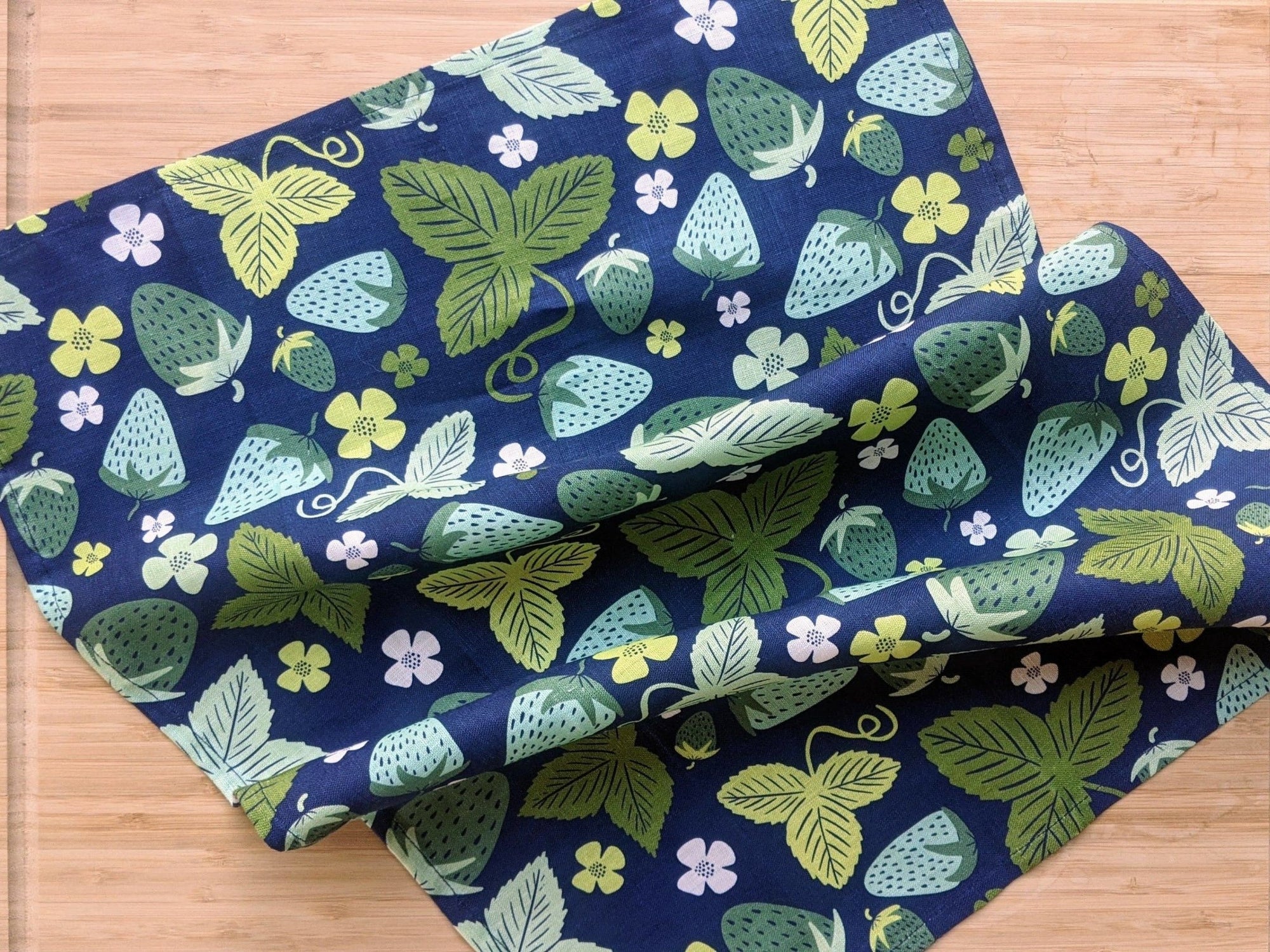 Green Strawberries Tea Towel - Abigail Fox Designs