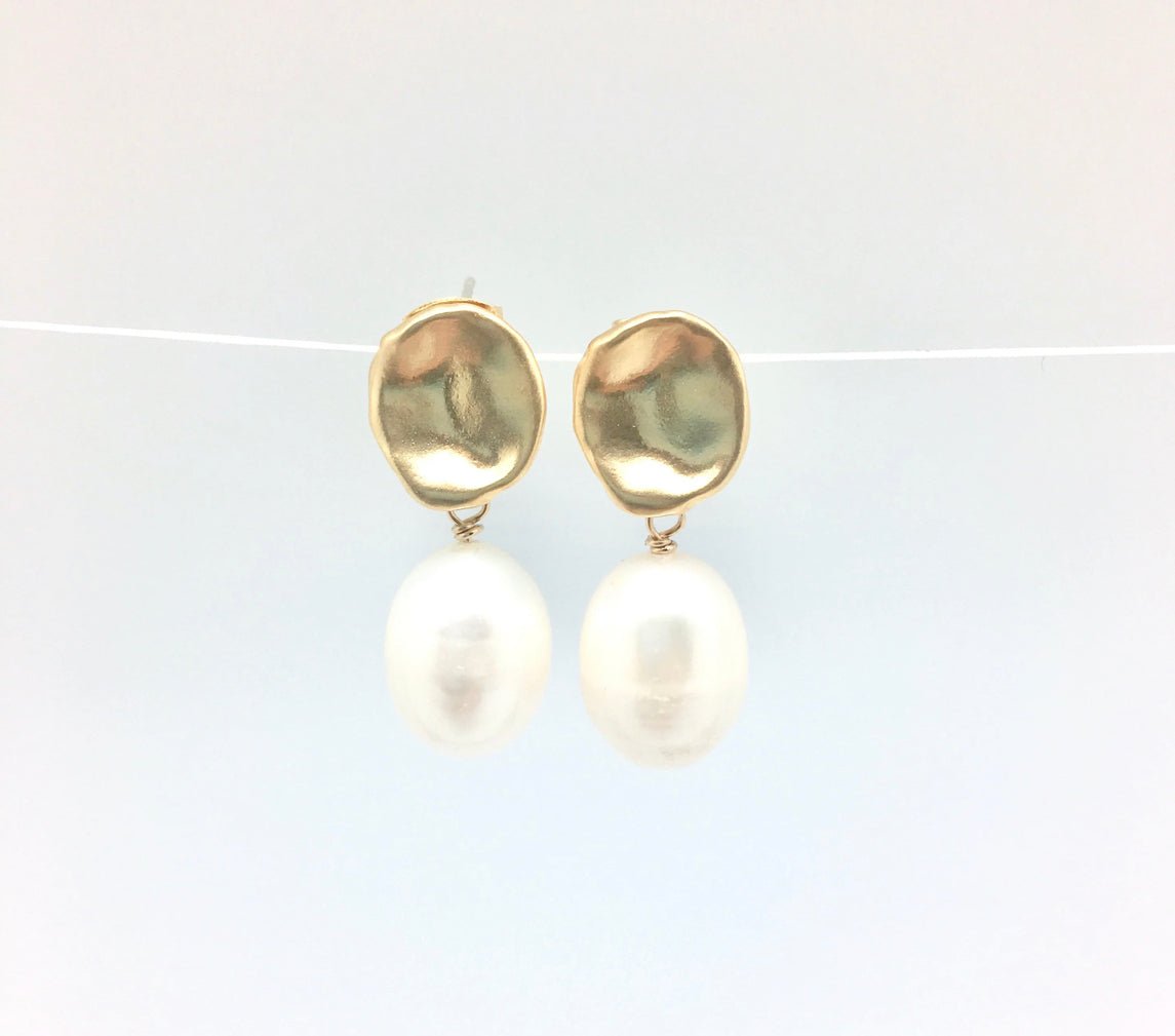 Handmade Natural Pearl Earrings- Gold/White - Abigail Fox Designs